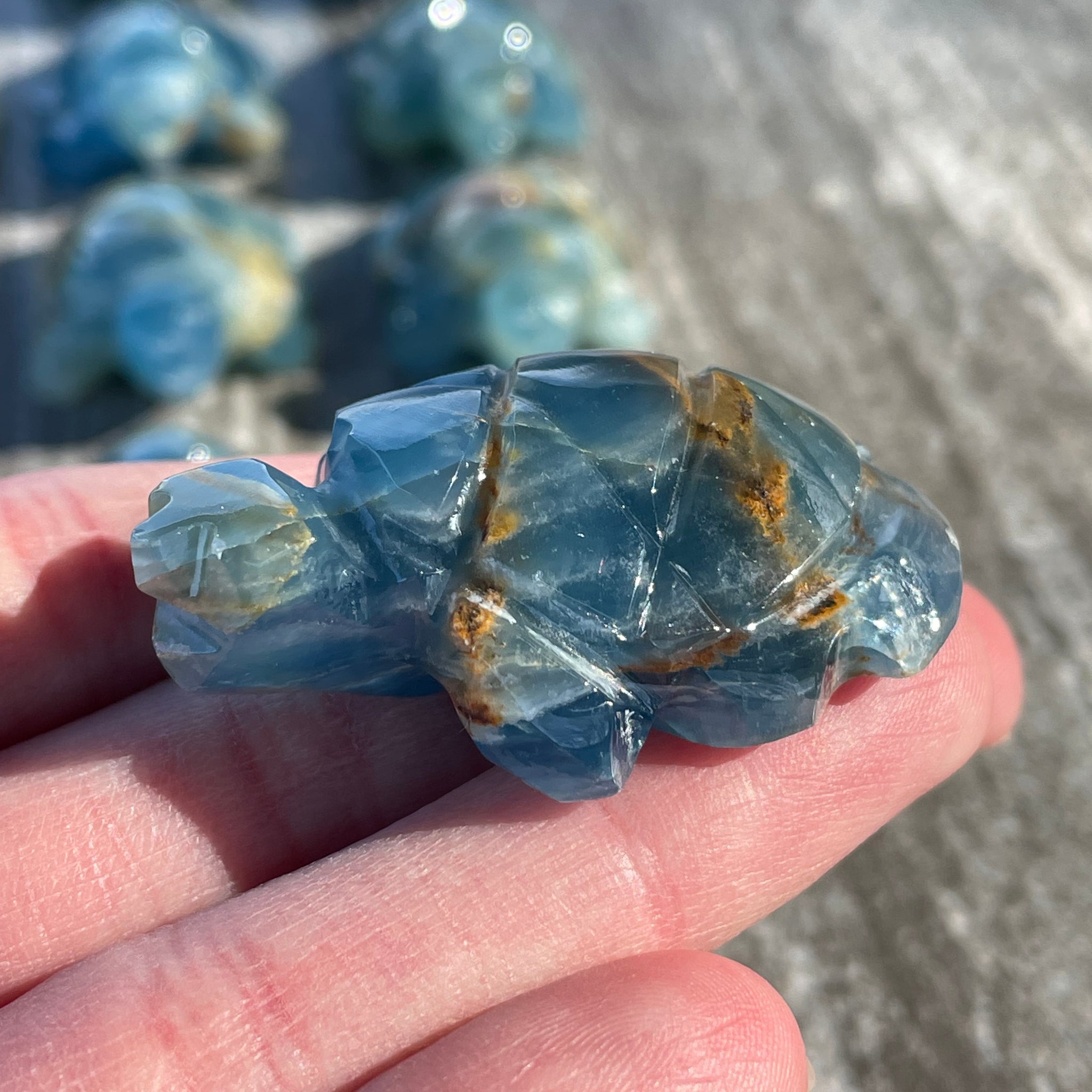 Lemurian Aquatine Calcite Turtle Carving