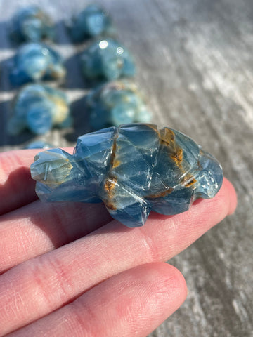 Lemurian Aquatine Calcite Turtle Carving