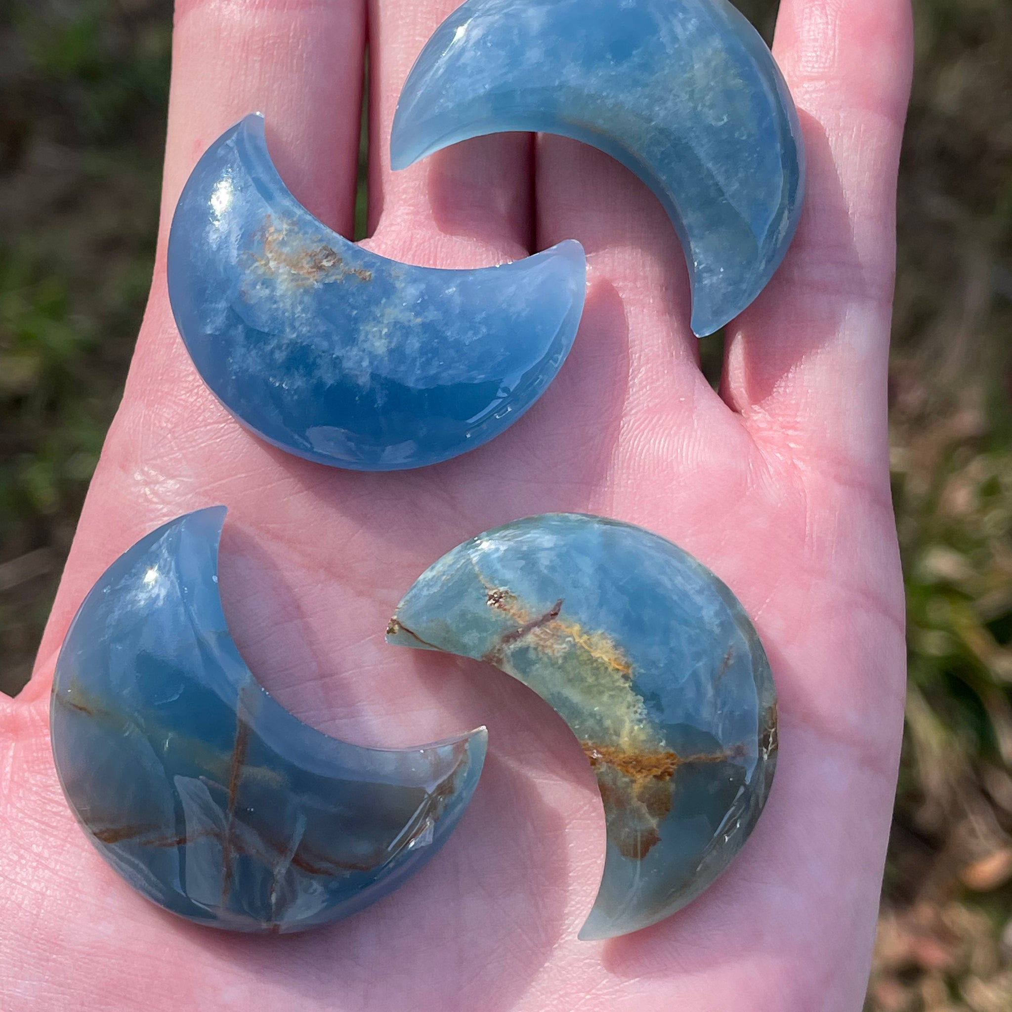 Lemurian Aquatine Calcite Moon (Flat Back)