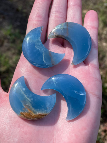 Lemurian Aquatine Calcite Moon (Rounded)