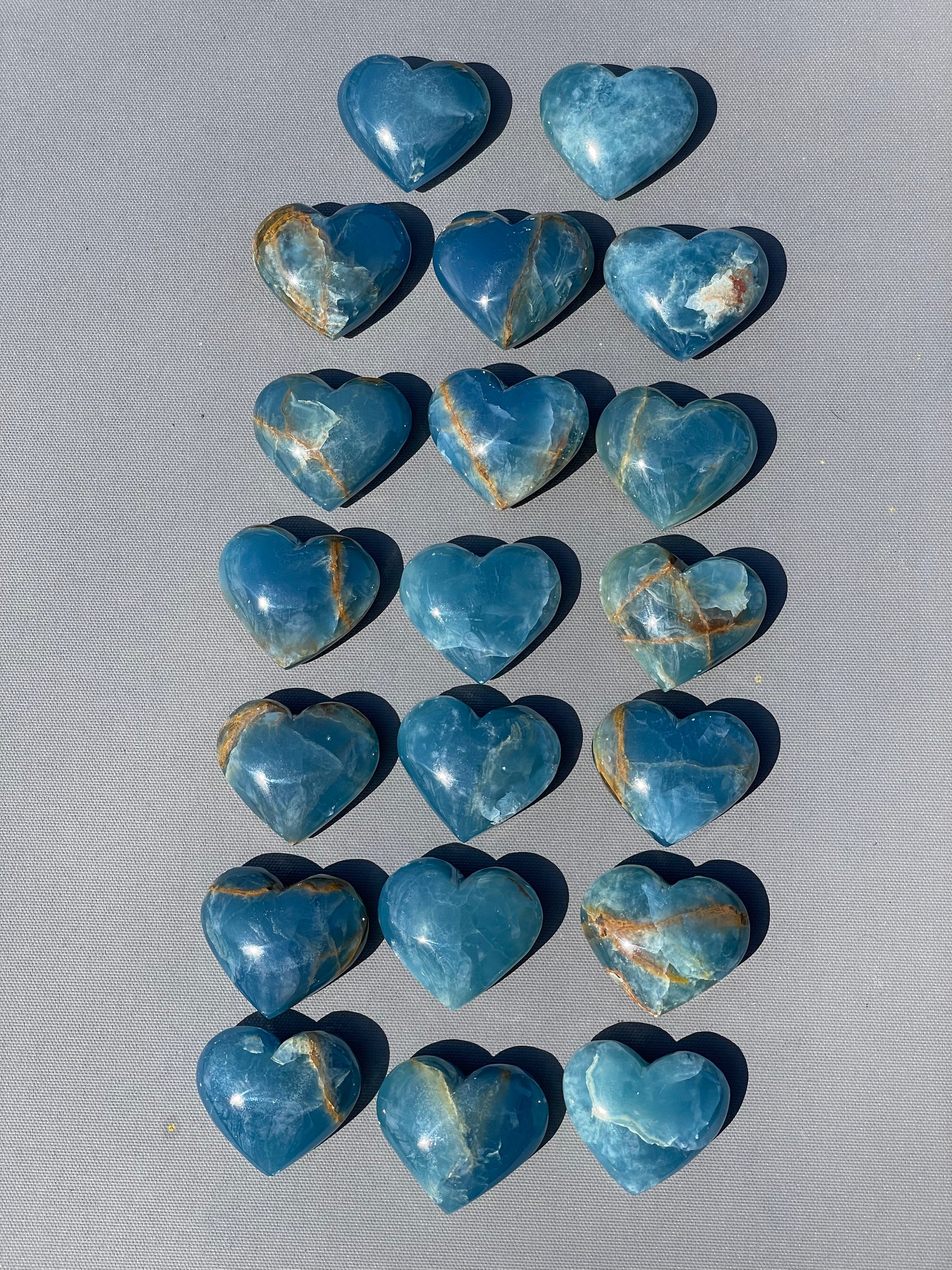 Lemurian Calcite gemstones - hearts, moons, frogs - smooth, pastel hues