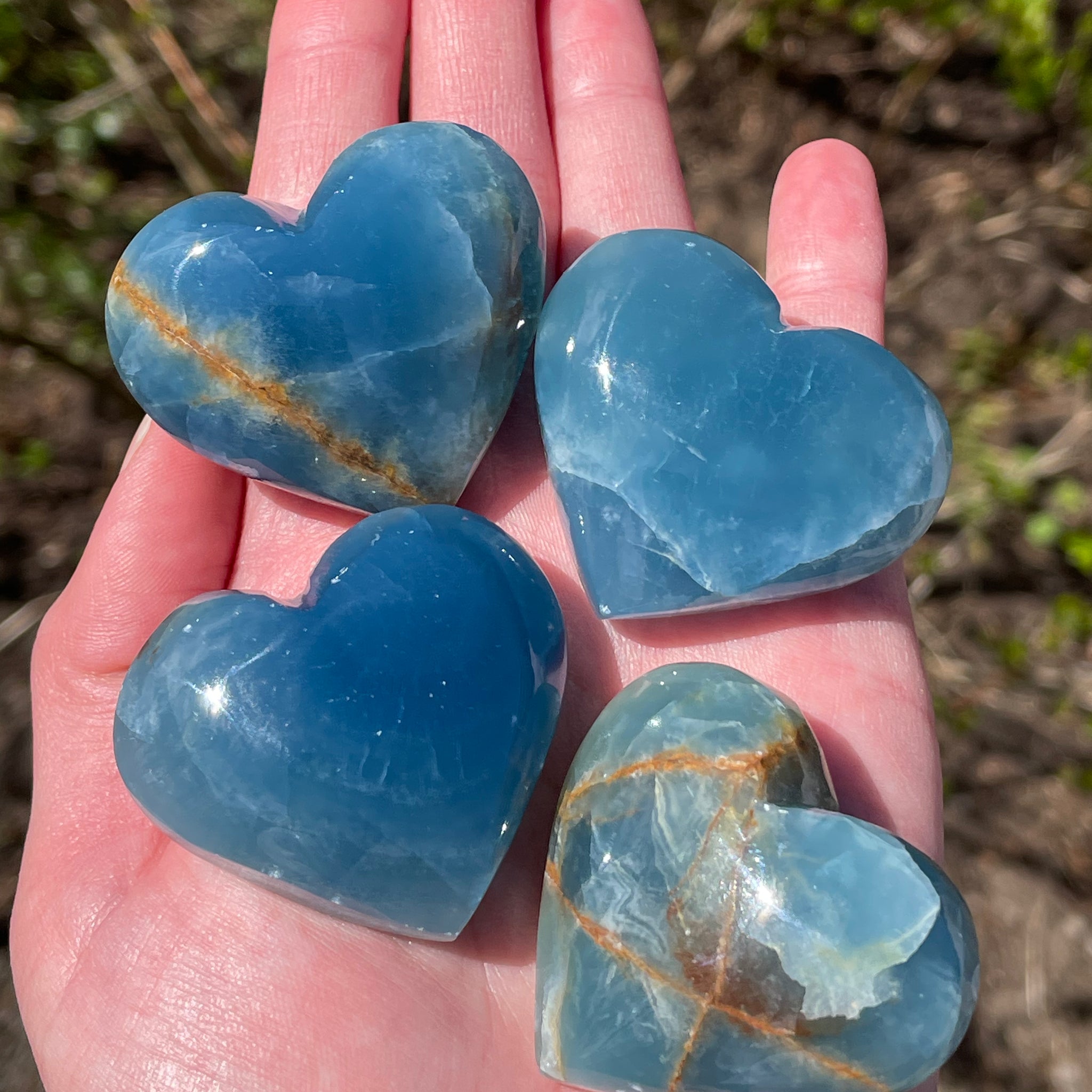 Lemurian Calcite gemstones - hearts, moons, frogs - smooth, pastel hues