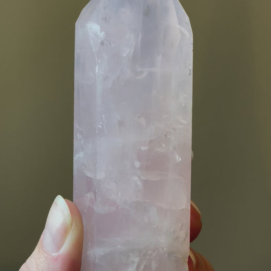 In this video, Elegant Rose Quartz tower, featuring soft pink tones and a graceful crystal formation for a serene and enchanting aesthetic