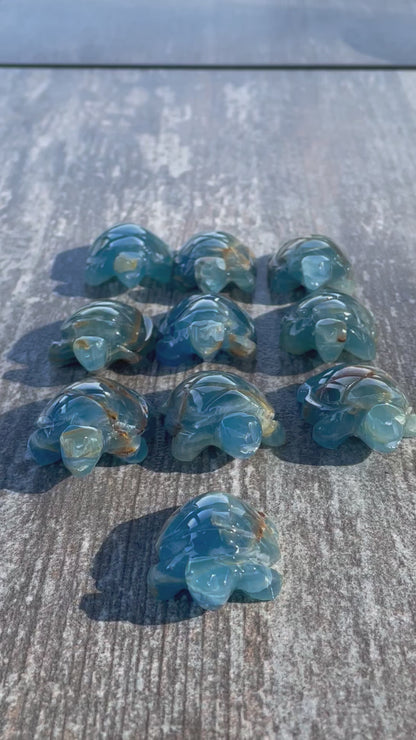 Lemurian Aquatine Calcite Turtle Carving