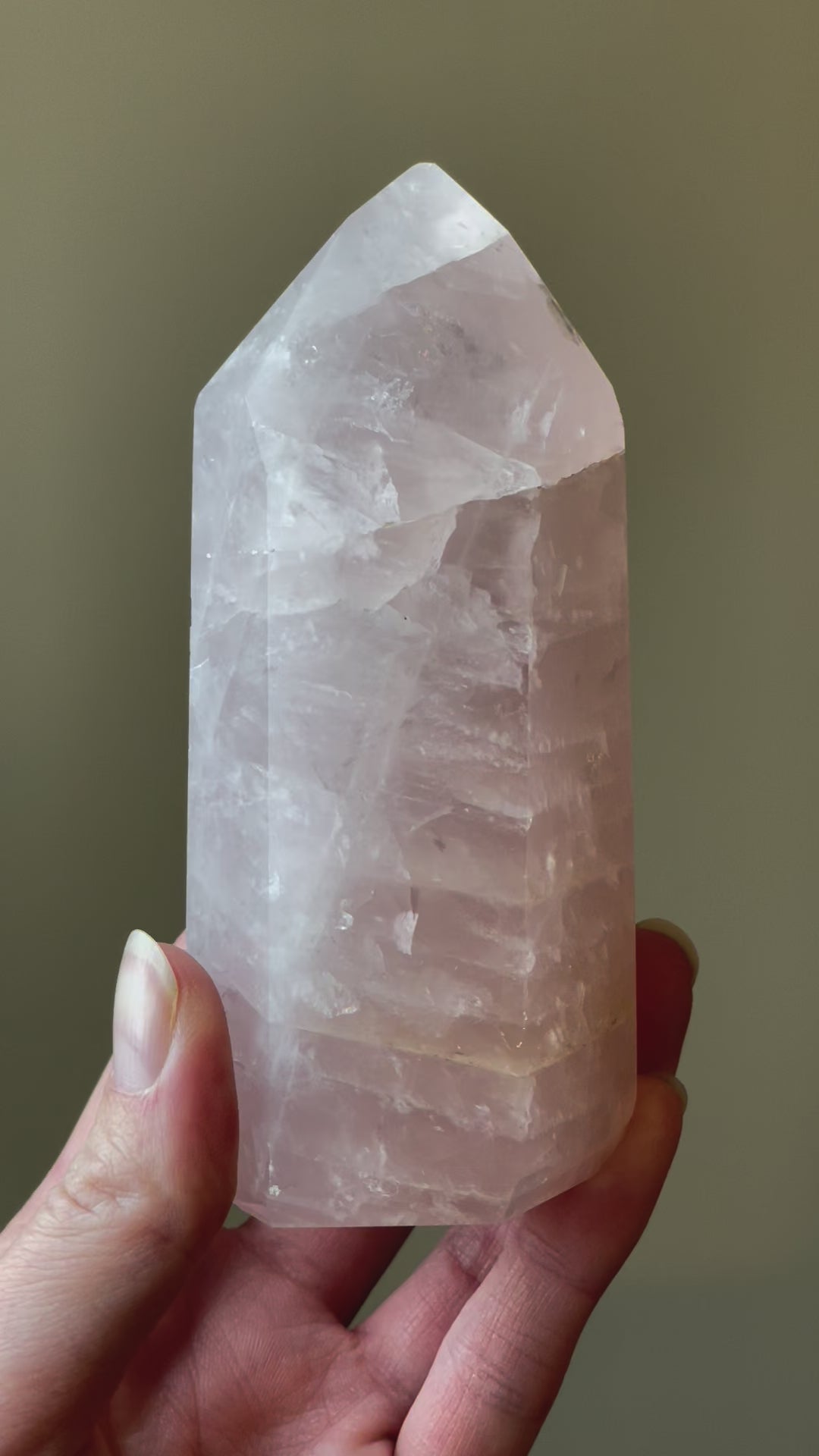In this video, Elegant Rose Quartz tower, featuring soft pink tones and a graceful crystal formation for a serene and enchanting aesthetic
