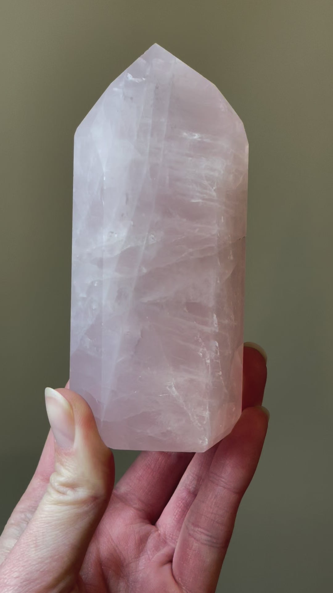 In this video, Elegant Rose Quartz tower, featuring soft pink tones and a graceful crystal formation for a serene and enchanting aesthetic
