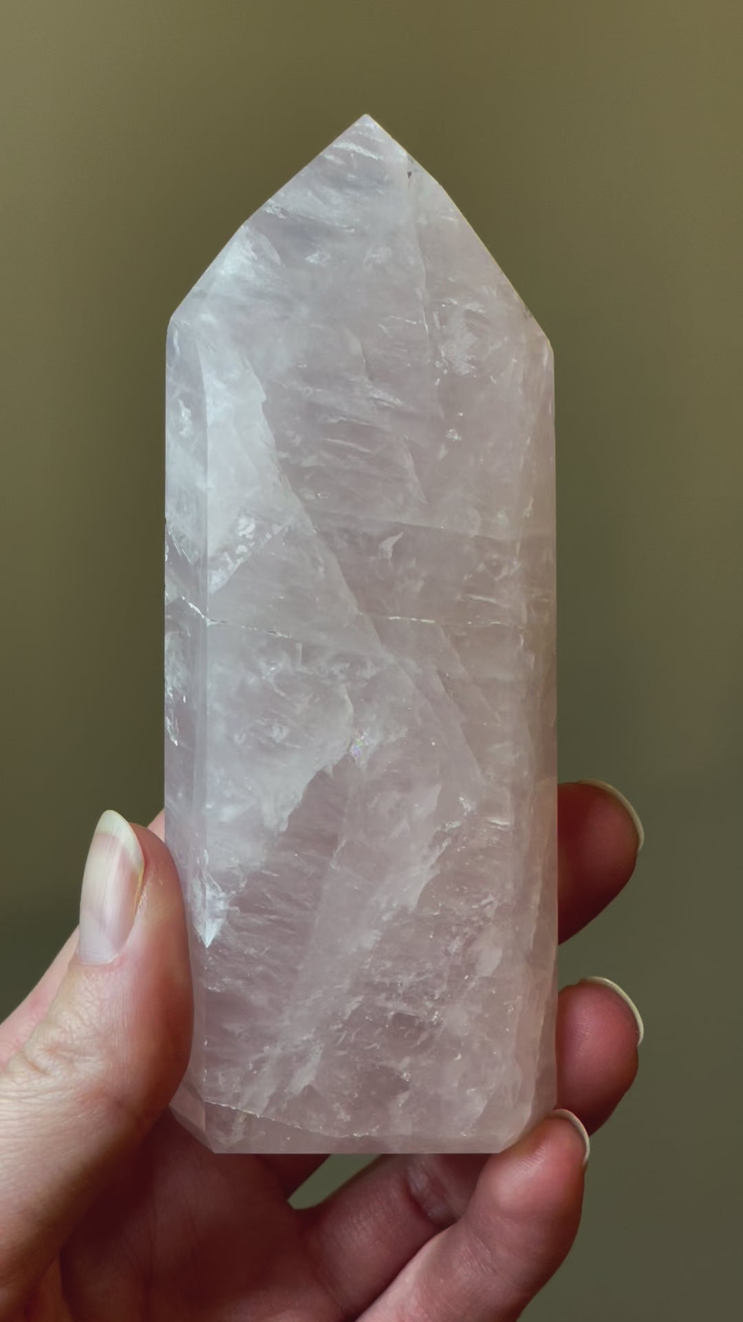 In this video, Elegant Rose Quartz tower, featuring soft pink tones and a graceful crystal formation for a serene and enchanting aesthetic