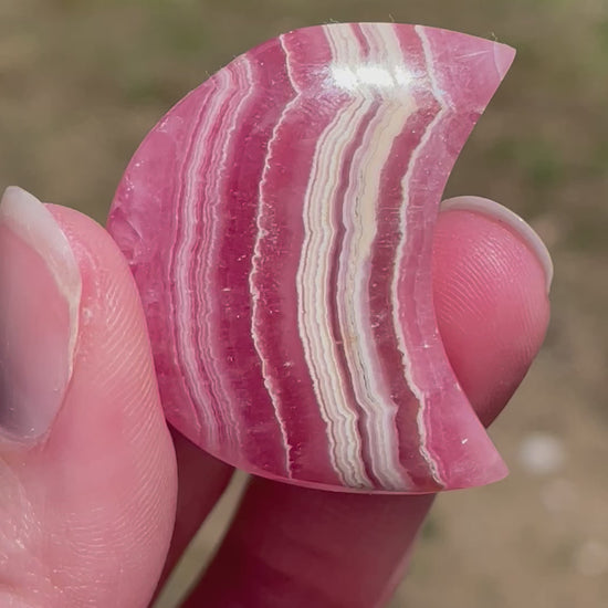 In this video, Rhodochrosite moons: Pink gemstones for love and healing