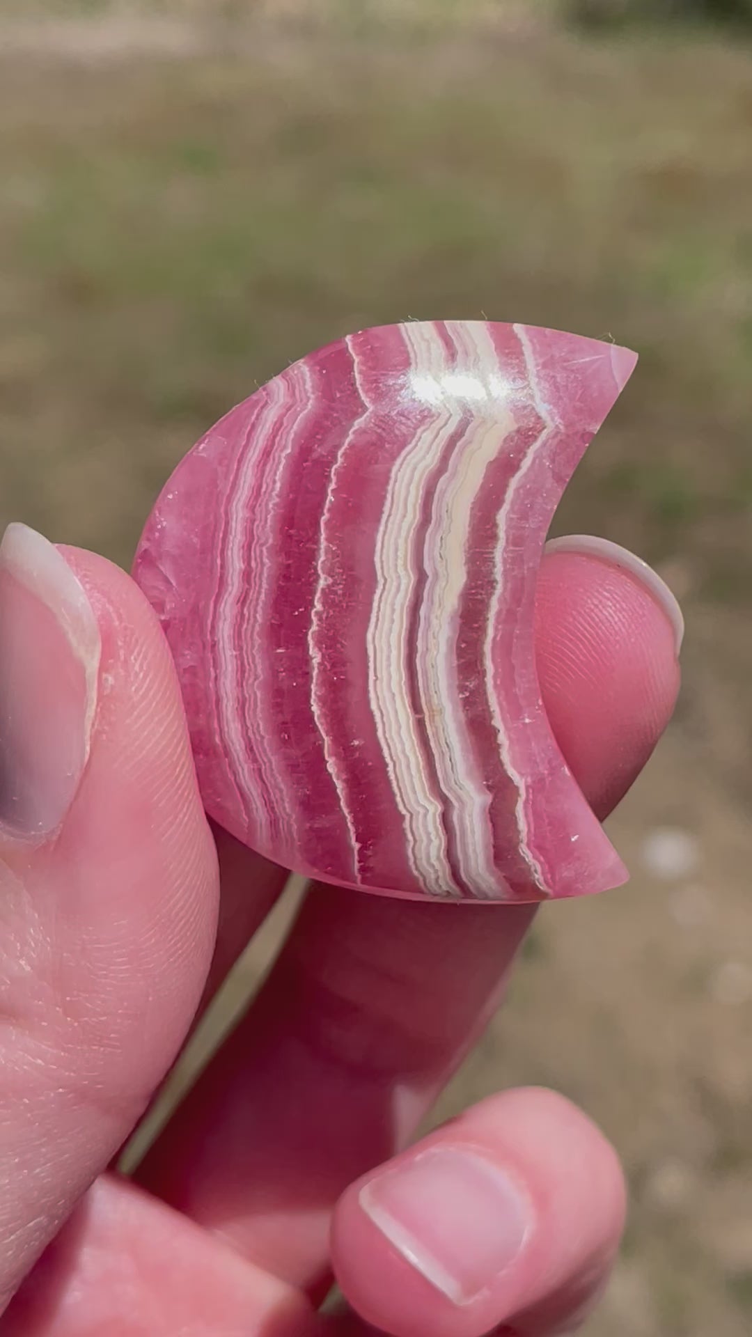 In this video, Rhodochrosite moons: Pink gemstones for love and healing