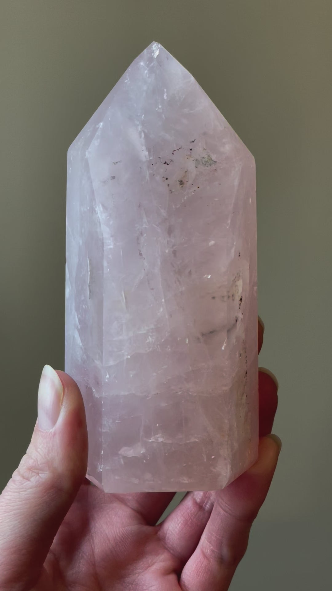 In this video, Elegant Rose Quartz tower, featuring soft pink tones and a graceful crystal formation for a serene and enchanting aesthetic
