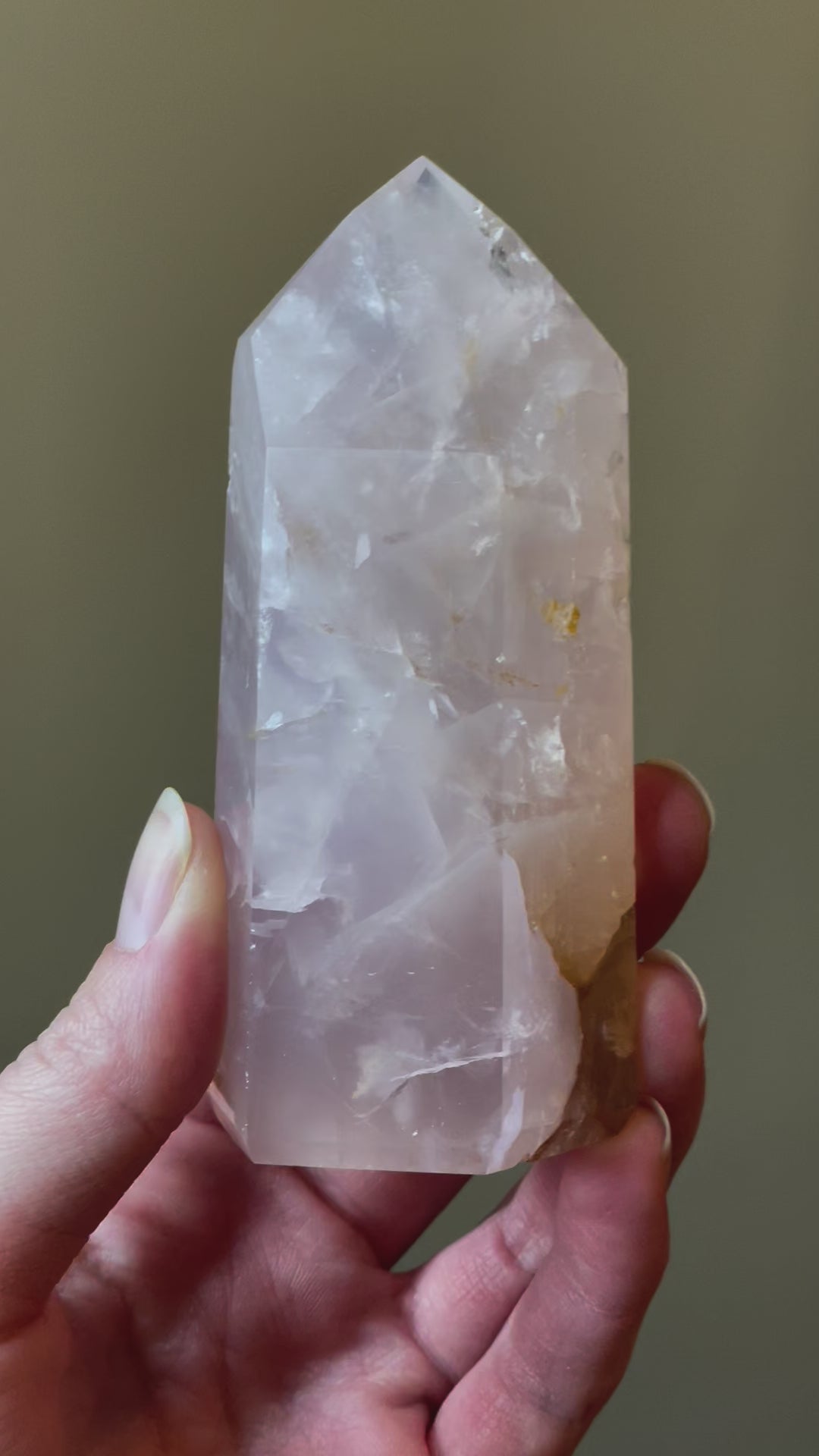 In this video, Elegant Rose Quartz tower, featuring soft pink tones with golden healer and a graceful crystal formation for a serene and enchanting aesthetic